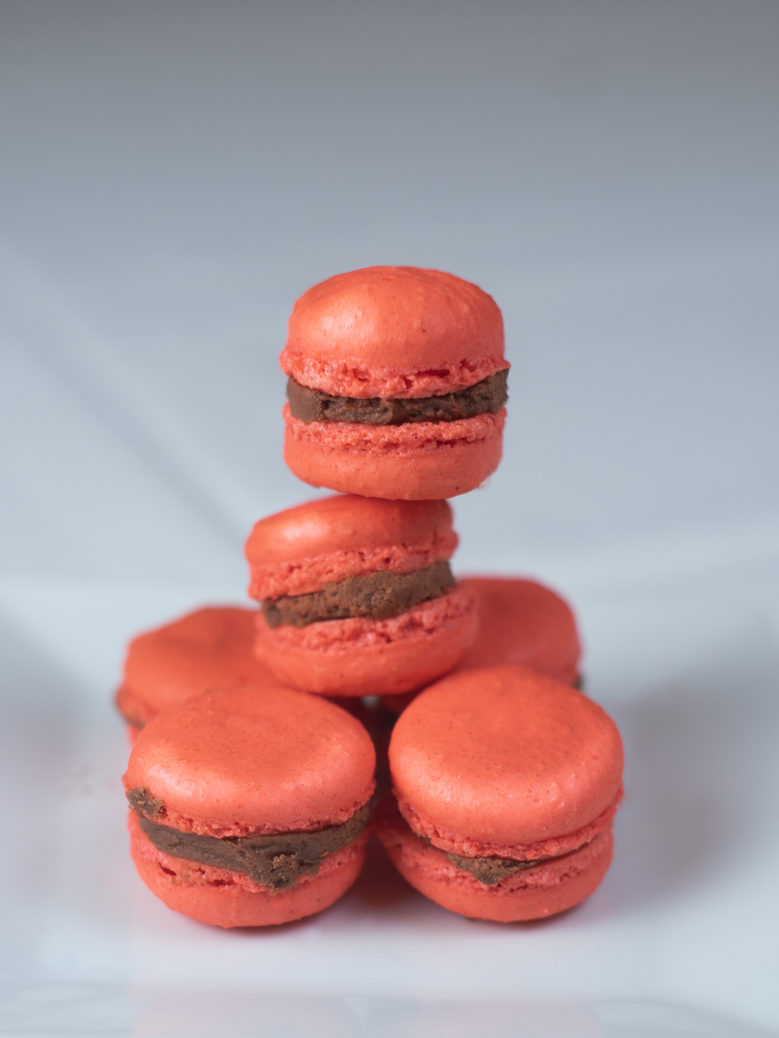  Raspberry chocolate macarons  