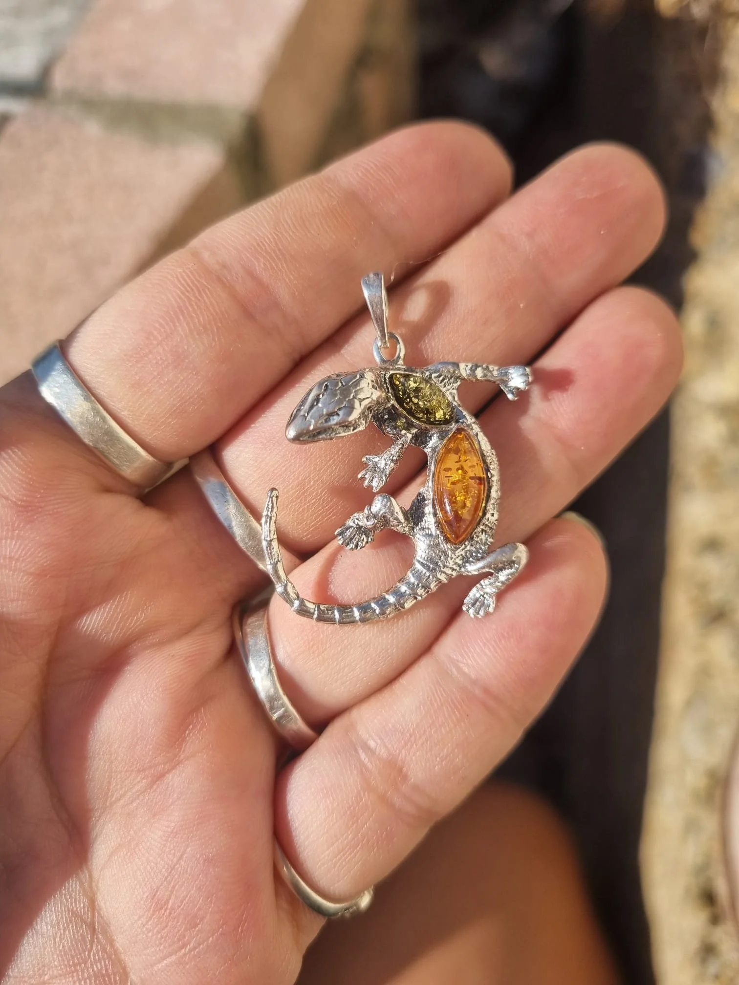 Amber Lizard Pendant