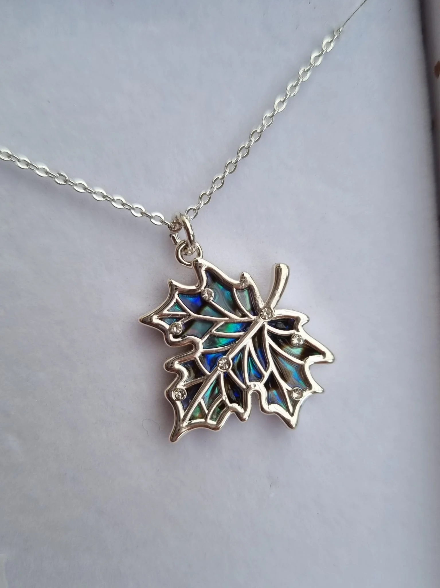 Paua Shell Canadian Leaf Necklace