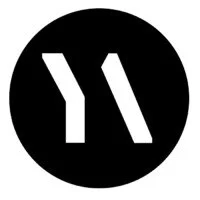 Black circle with white stylized letter V or check mark