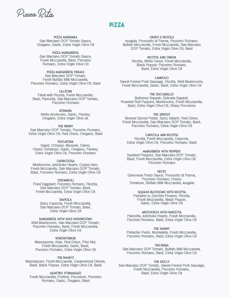Menu — Pizza Rita