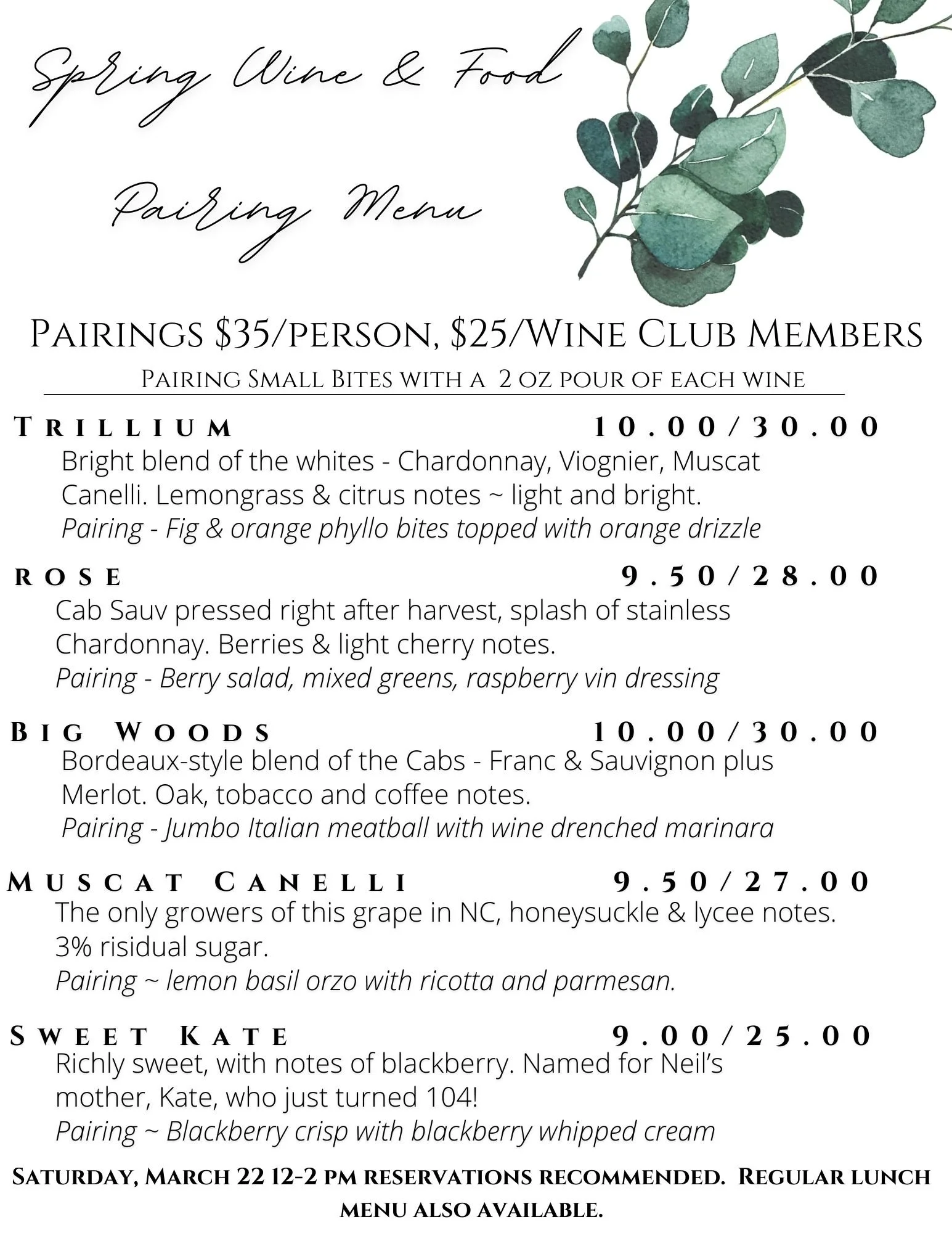 Spring Wine & Food Pairing