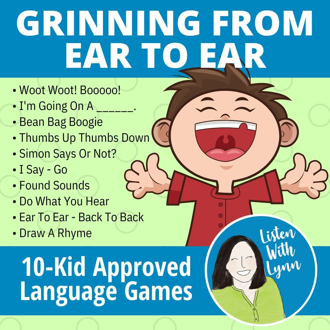 😄 TEN kid-approved listening games and language activities for your grab-and-go toolbox. 

🤣 Each game includes specific goals to target such as following directions, auditory memory, processing, and comprehension while building language and commun