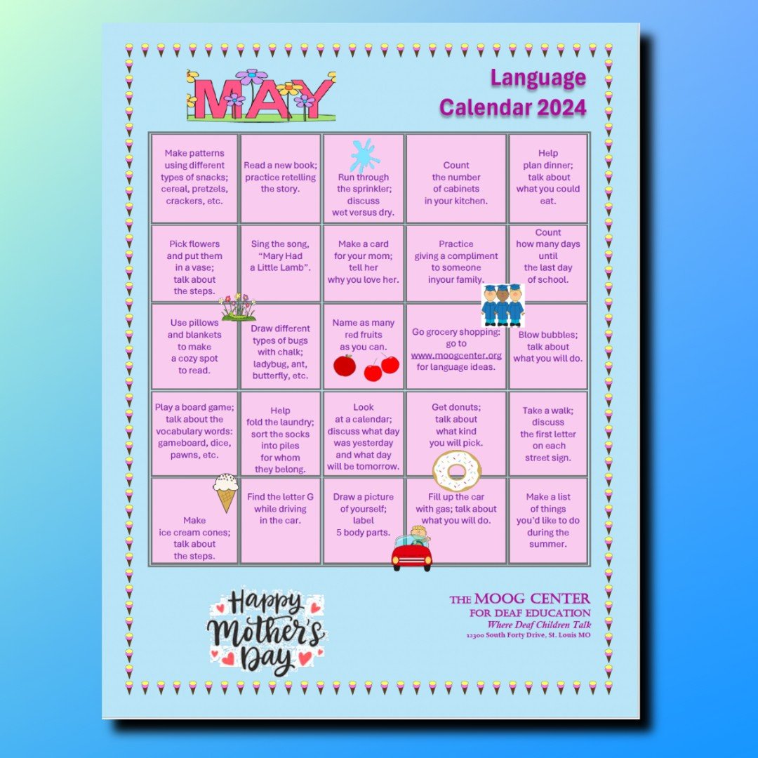 Language Calendar for May free download from The Moog Center for Deaf Education

https://www.moogcenter.org/wp-content/uploads/2024/05/May-Language-Calendar-2024.pdf 

.
.
.
.
#listeningandlearning #ListenWithLynn #listeningandspokenlanguage #LSL #ls