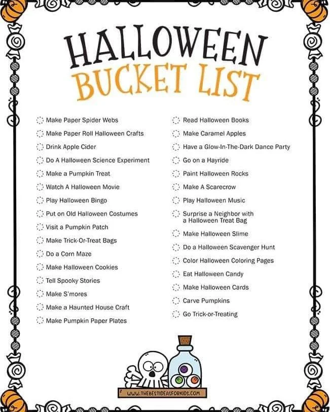 Oh my gourd-ness, it's nearly Halloween!

The bucket list is full of fun ideas and activities. Check out all these Halloween Listen With Lynn games and activities that are easy for you and kid to love! 

🎃 LINK- https://bit.ly/HALLOWEENListenWithLyn