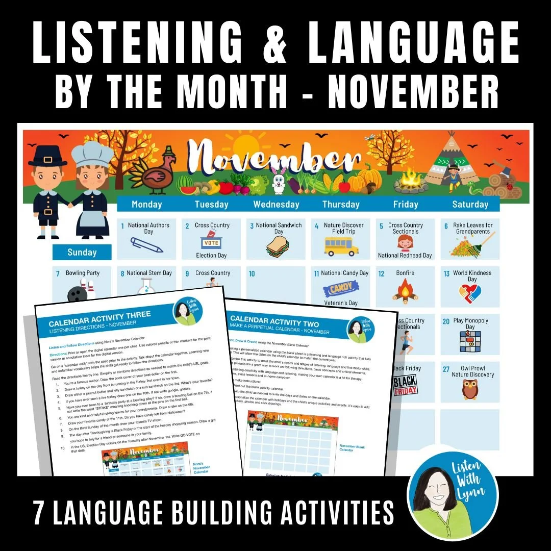 Halloween is over. What do you have planned for your upcoming sessions or lessons? 😳

👍🏽 Let me make it EASY for you!  Snag the new November Listening and Language By the Month resource. IT'S MUCH MORE THAN A CALENDAR! 

🧠  Work smarter, not hard