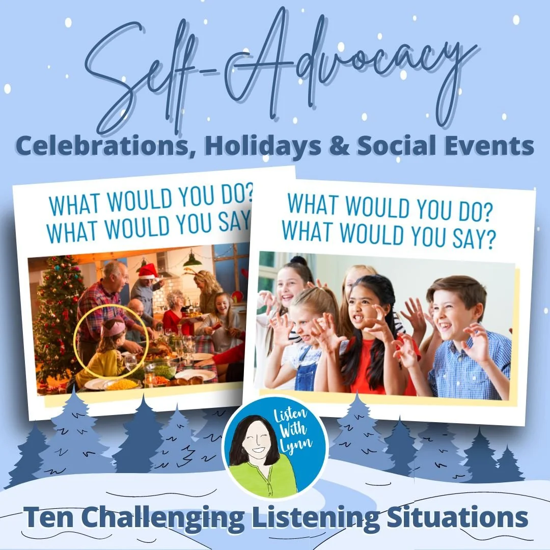 Ten Self-Advocacy Mini-Lessons for Celebrations, Holidays and Social Events -  Digital No-Prep or Planning

★  https://bit.ly/ListenWithLynnSelf-Advocacy

Each scenario has three parts:
 ➼ Part One Photos illustrate challenging listening situations a