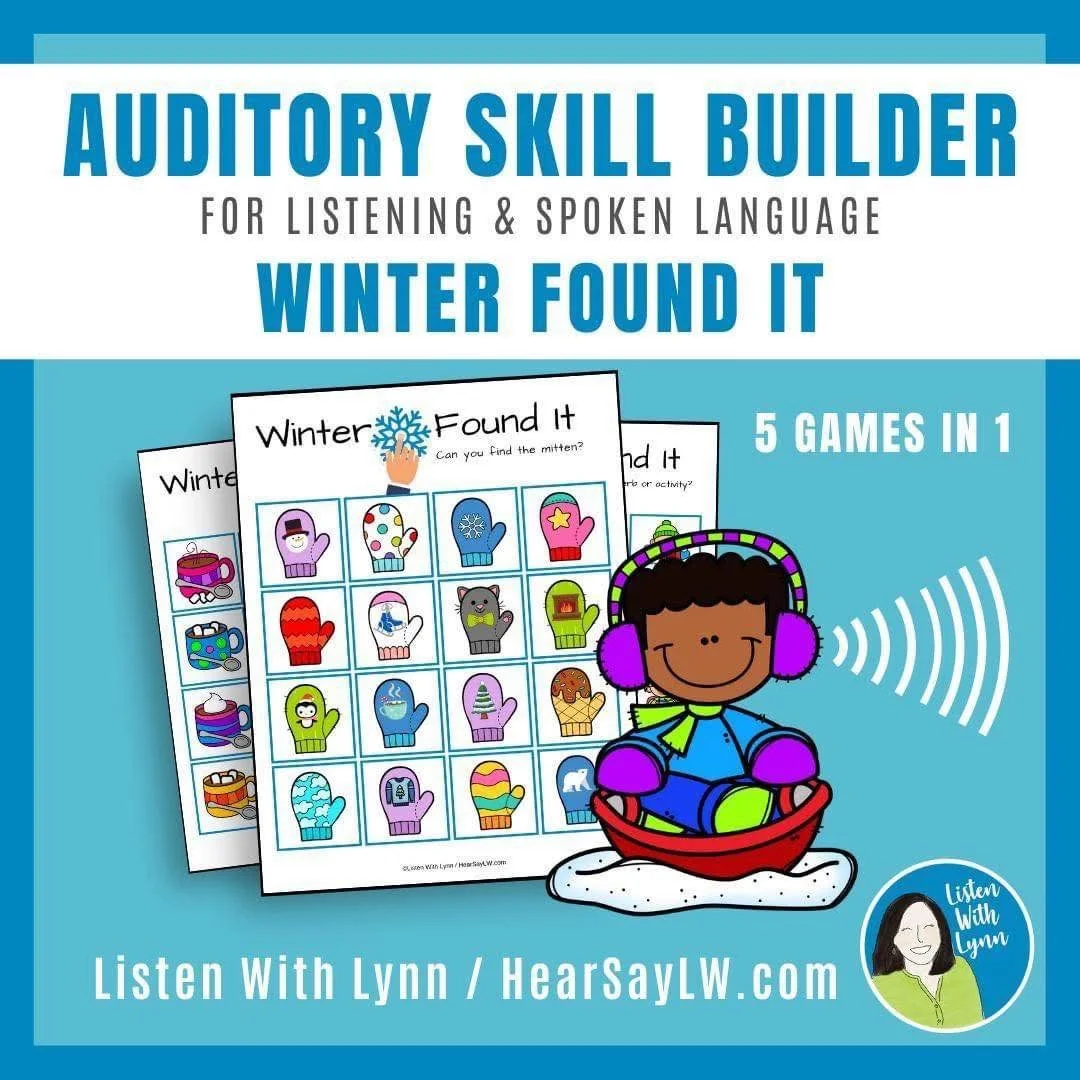 WINTER Found It is a fun LISTENING &amp; LANGUAGE AUDITORY SKILL BUILDER.
 ❄️ Mix and Match the 5 auditory skill builder games with any of the 5 winter-themed game card sets.
 ❄️ This resource is a stress-free way to practice listening skills, buildi