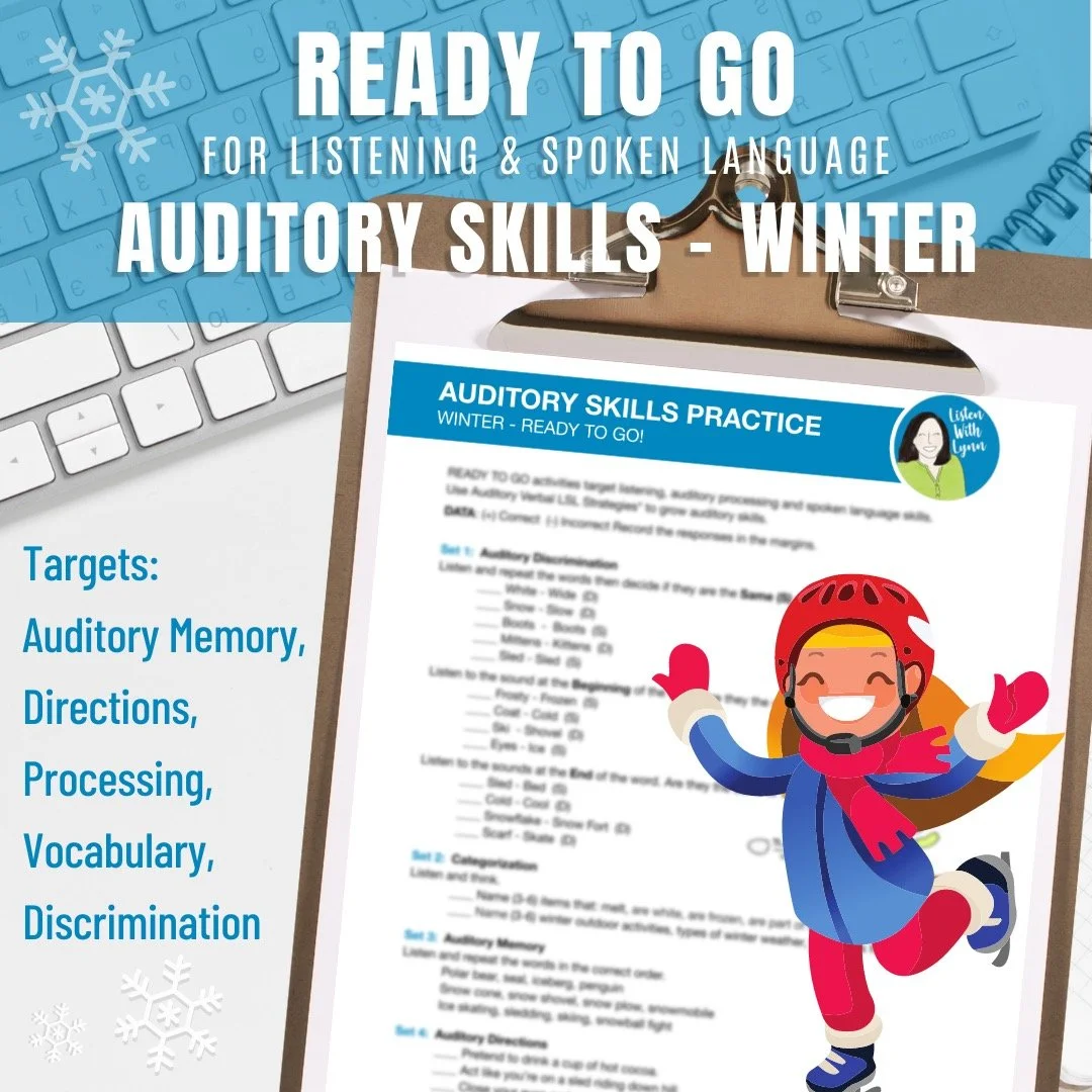 Winter LISTENING AND AUDITORY skills practice materials are at your fingertips. Terrific warm-up exercises.

End the overwhelm and grab the year-round bundle. Stop spending your free time planning!

Examples:
★ Set 1: Auditory Discrimination
(e.g.) S