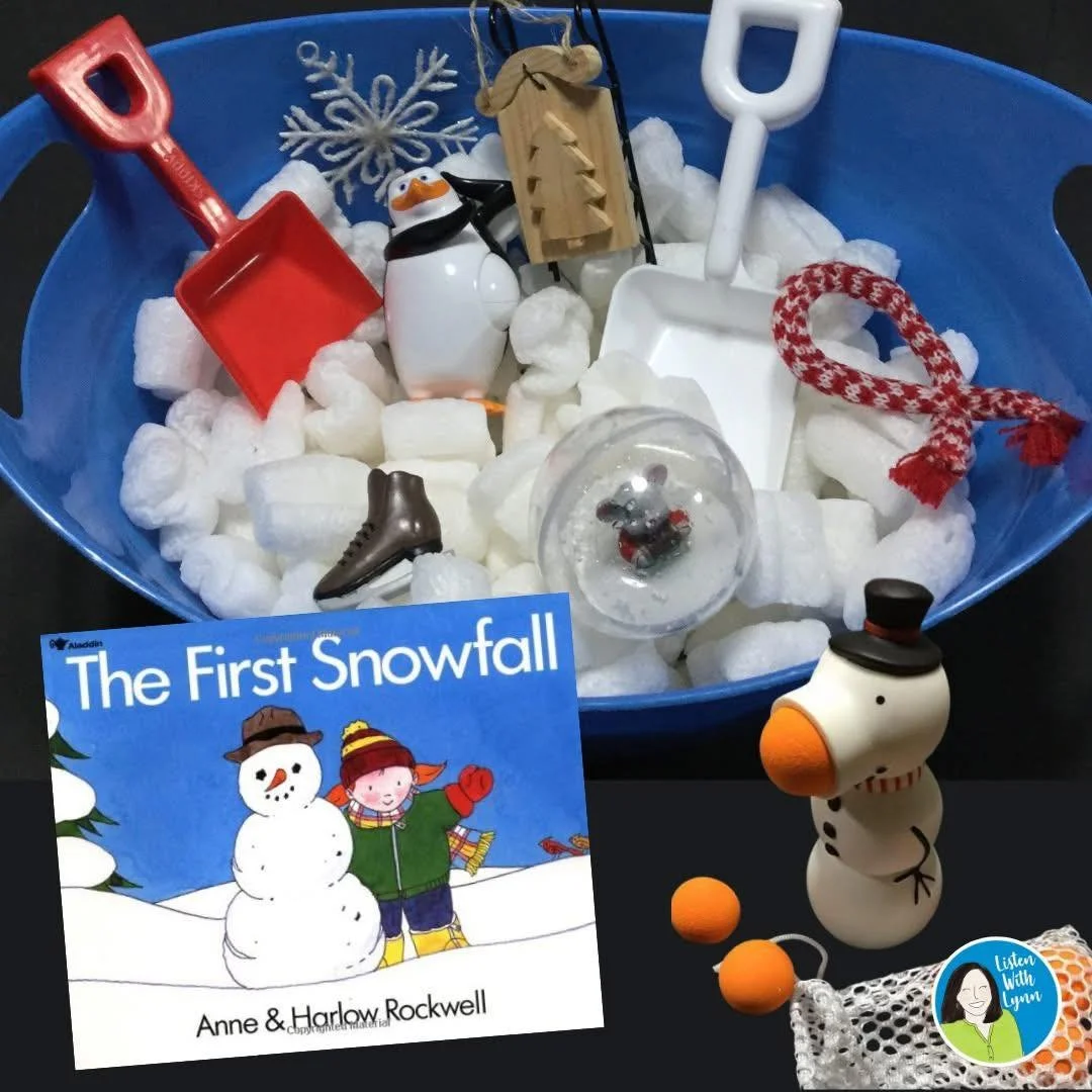 🥶 In Chicagoland, it is way too cold 🥶  to play outside. Here is a fun way we play in the snow and grow listening and language skills in auditory verbal sessions.

❄️ Fill a bin with packing styrofoam peanuts and hide toys one by one under the &ldq