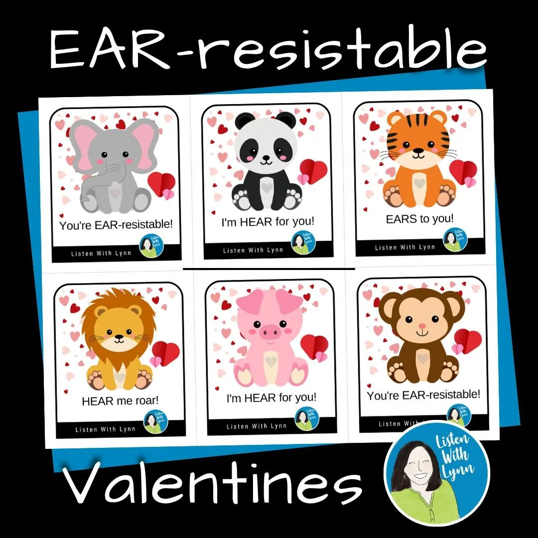 ❤ Kids will love these free EAR-resistible Valentines. Simply print and then kids can write their names on the back and share them with a friend.
❤ Use these Valentines as a listening and learning experiential activity or following directions lesson.