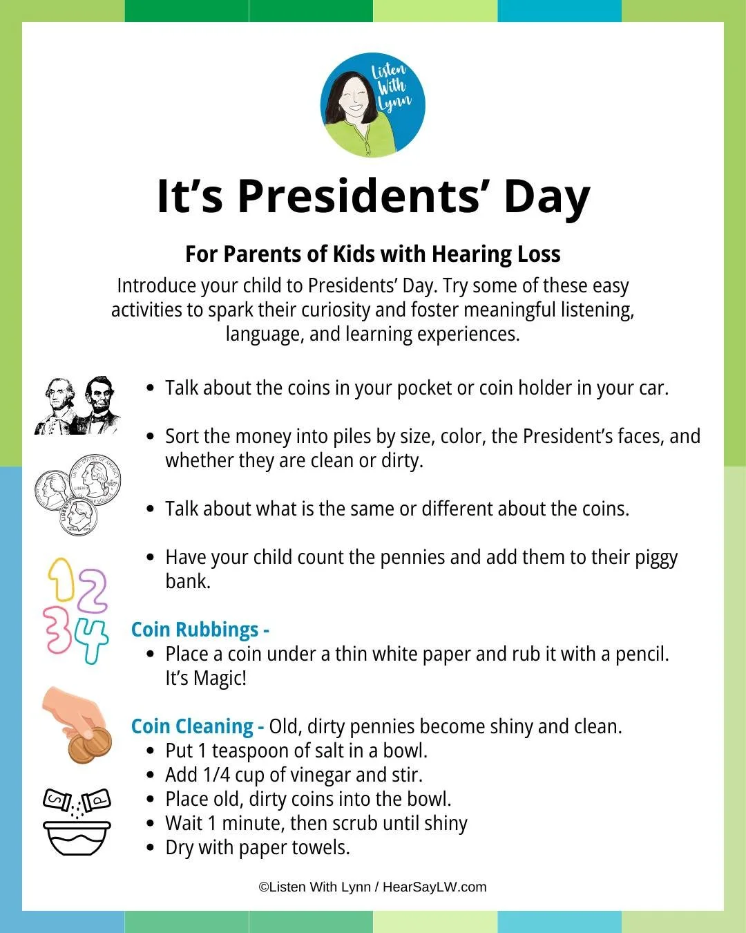 🇺🇸 Happy Presidents&rsquo; Day! 🇺🇸
Celebrate the day with a simple activity that sparks your child&rsquo;s curiosity while building rich listening, language, and learning experiences.

🇺🇸 These Listening and Spoken Language ideas are easy to us