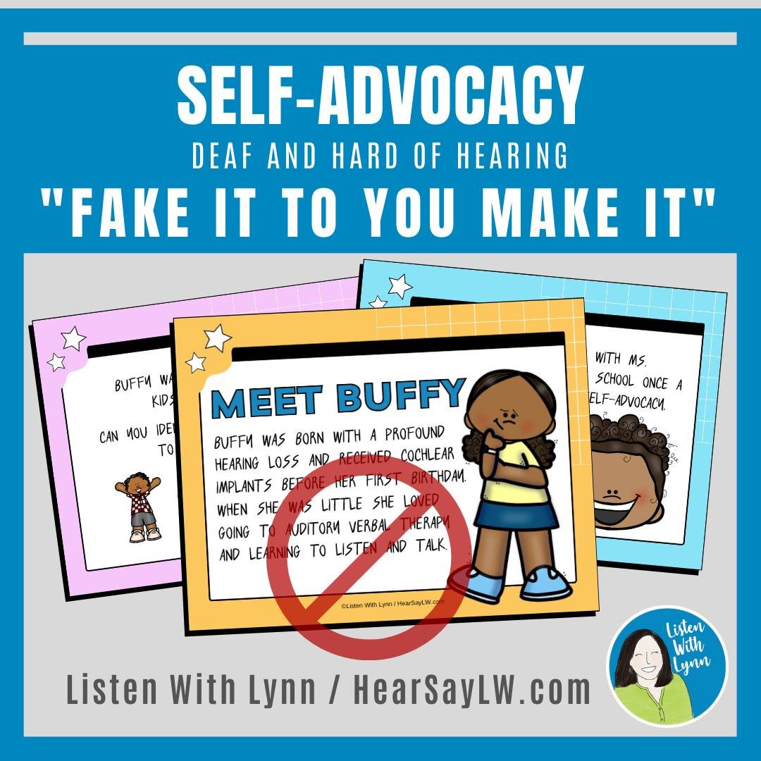 If you're looking for a new twist to self-advocacy lessons, you are at the right place. 👍🏽
FAKE IT TO YOU MAKE IT is a fun and motivating no-prep grab &amp; go resource.
Buffy, the main character, hears with cochlear implants and learns that bluffi