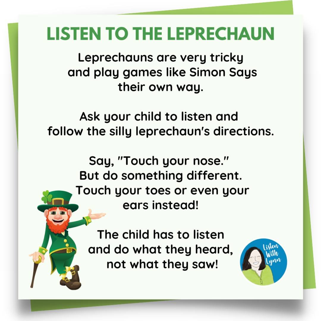 🌈☘️ Listen to the Leprechaun game, a favorite no-prep fun St. Patrick's game that targets auditory processing and following auditory directions.

💚 No time to plan upcoming lessons? You&rsquo;re in luck! 🍀
 Grab the Bundle of 8 activities to use a