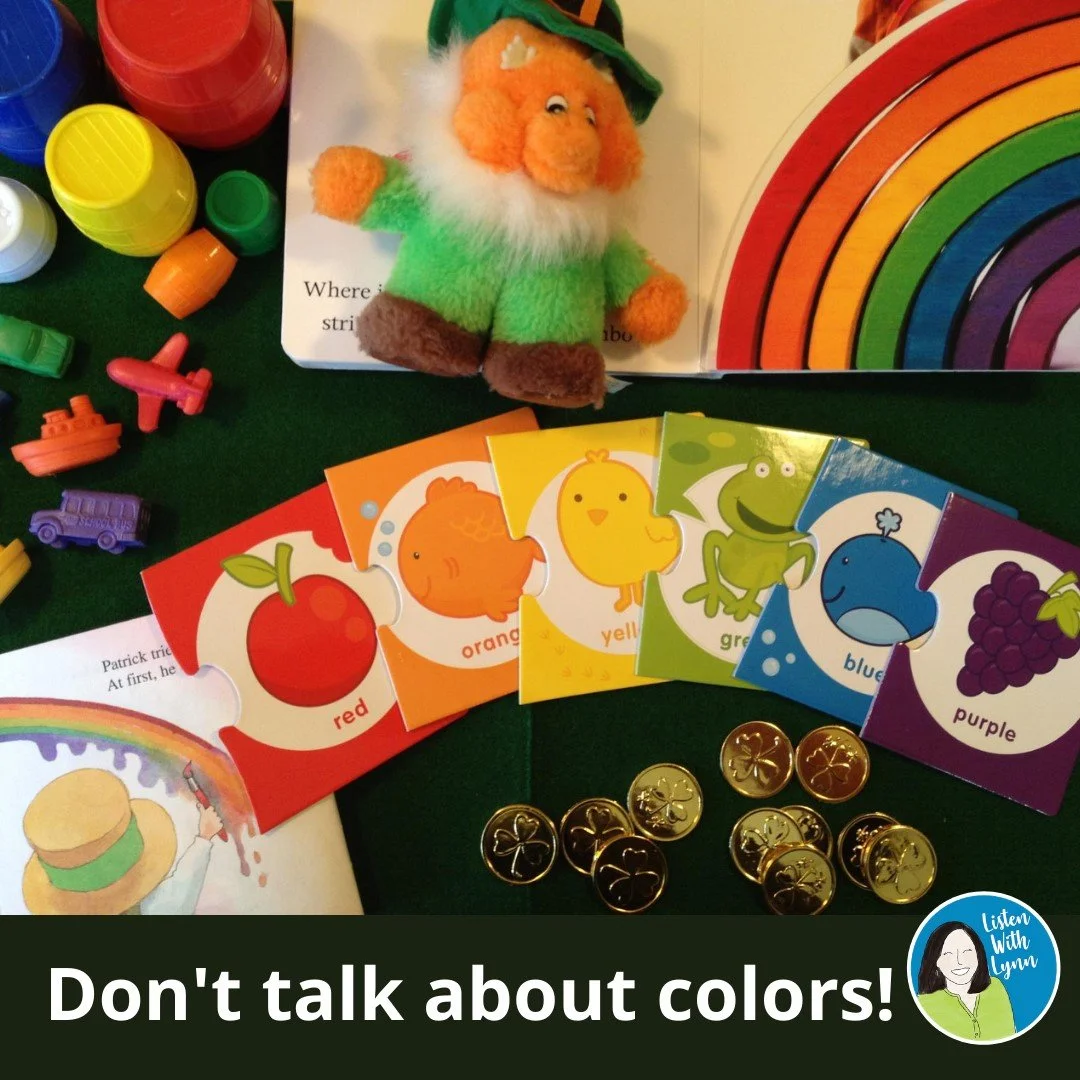 I rarely talked about colors with my  little listeners in our LSL therapy sessions.❓ Why ❓

Once a child uses COLORS 🌈  to describe objects, it can become the easy, go-to adjective. That's a green frog 🐸, a red apple 🍎, a yellow sun ☀️ &hellip;
Ra
