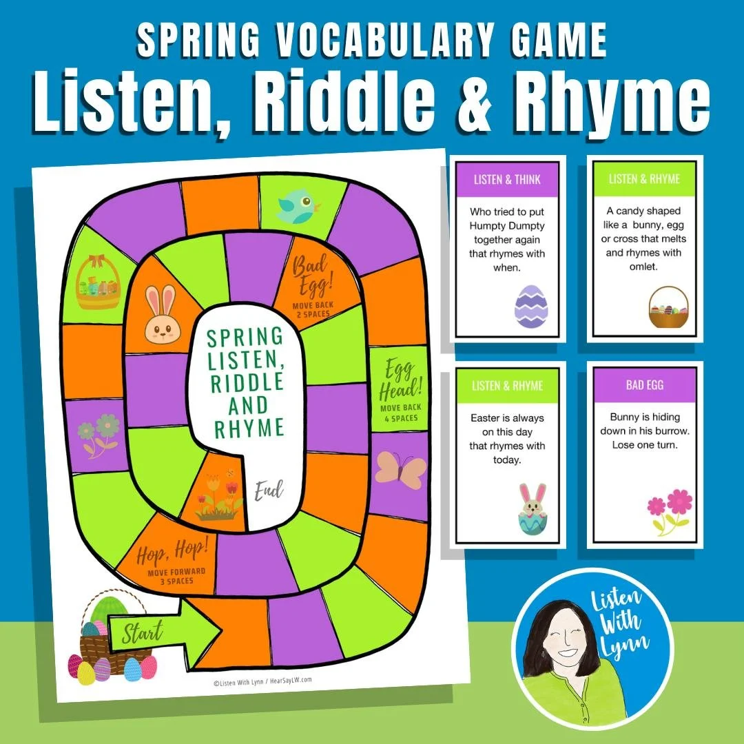 🐰 Players hop around the game board, listening for details, solving riddles with rhyming clues, and learning 🌷 springtime vocabulary.
Background knowledge of recurring holidays and seasons is fundamental for language, academic, and communication su