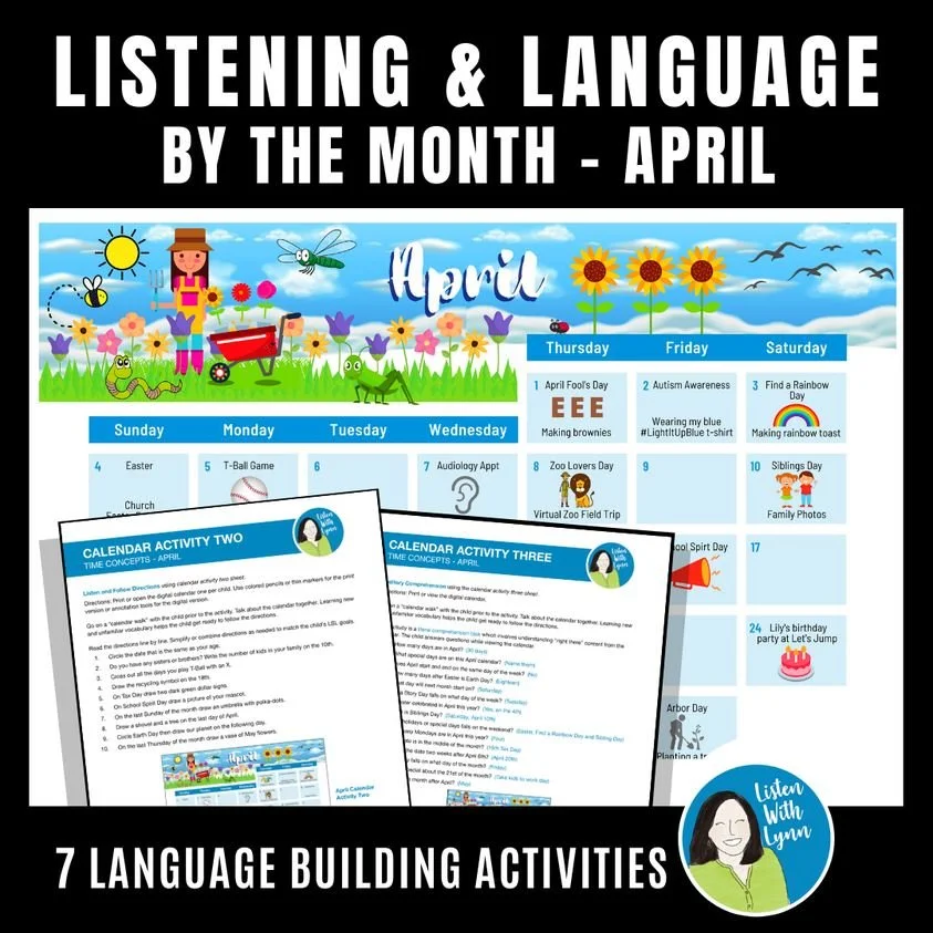 The Listen By the Month 🌷 April 🌷 activities are easy to level up or down to meet a child's auditory memory and comprehension goals while building following directions, grammar, seasonal vocabulary, and conversational skills.

LINK: https://bit.ly/