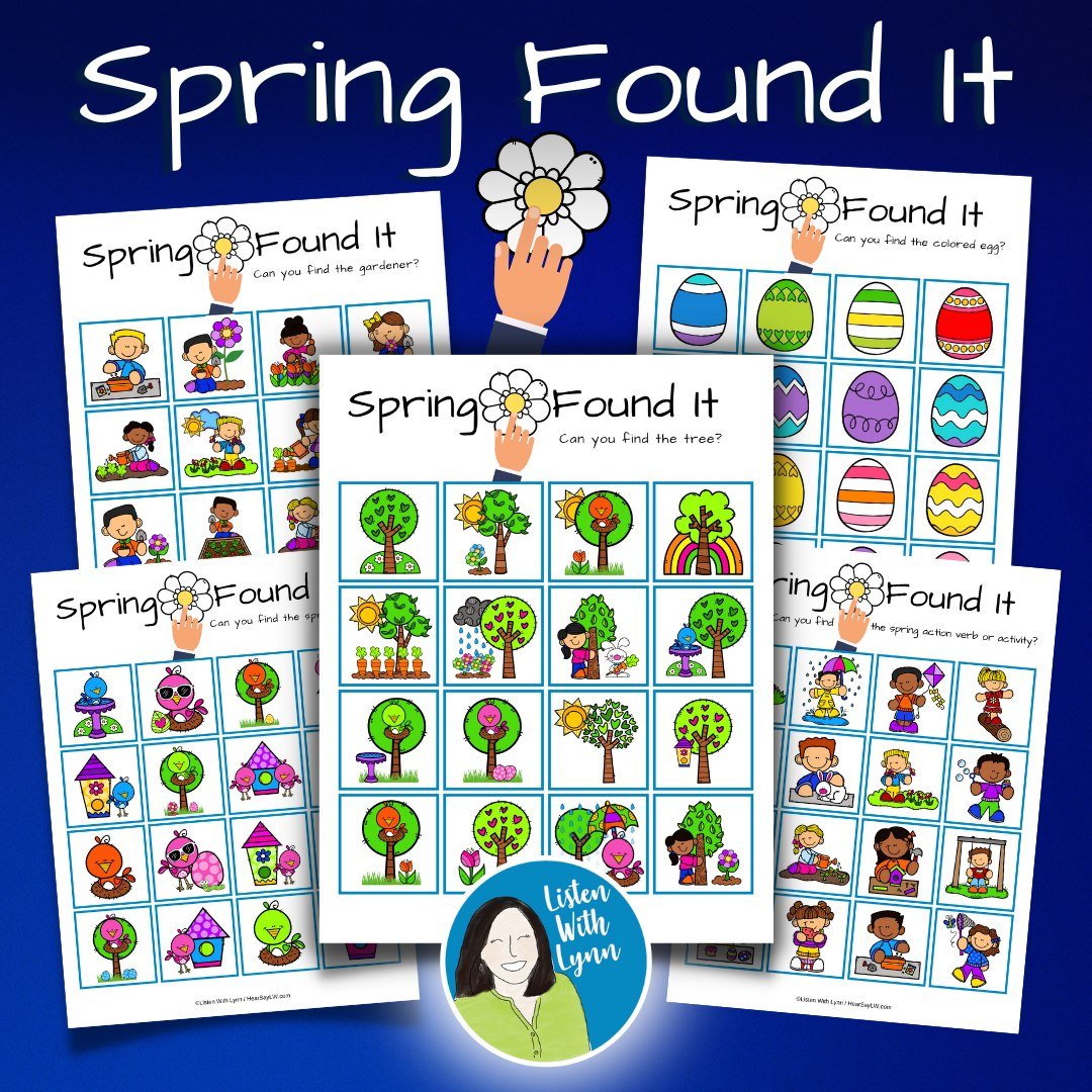 🌿 Spring Found It! 🌿 
Mix and Match the 5 auditory skill builder games with any of the 5 spring-themed game card sets.
.
🐥 FIVE LISTENING AND LANGUAGE GAMES 🐥
1. Auditory Identification (Listening Lotto)
2. Auditory Memory (Listen and Remember)
3