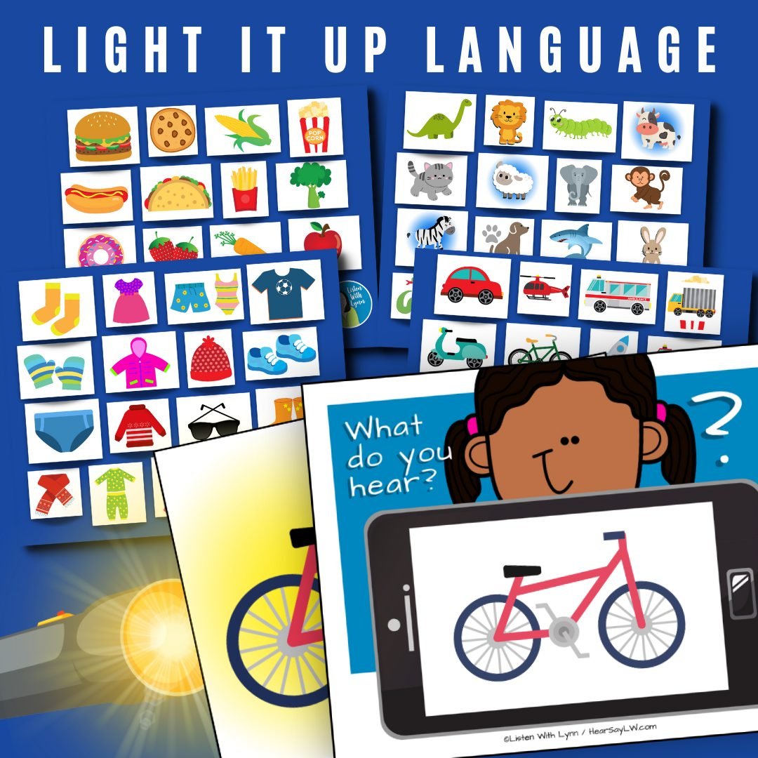 🔦 Kids 💙 Light It Up Language! 
 ★ Kids listen to clues to identify hidden pictures. 
 ★ The magic happens by lighting up the &ldquo;What Do You Hear?&rdquo; cards. 
The cards are held up to sunlight or a flashlight and the picture magically appear