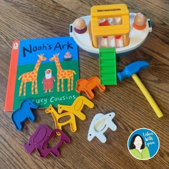 Noah's Arc is one of my favorite spring thematic units for preschoolers to target listening, language, and literacy.

Beyond sequencing and comprehension, retelling the story of Noah is a great way to talk about springtime weather from rain - clouds 