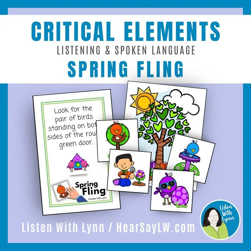 🌸 SPRING FLING is a fun, and competitive game where players listen and race to find the spring game cards described.
🌸  Spring Fling targets listening to critical elements, descriptions, following directions, auditory working memory, auditory proce