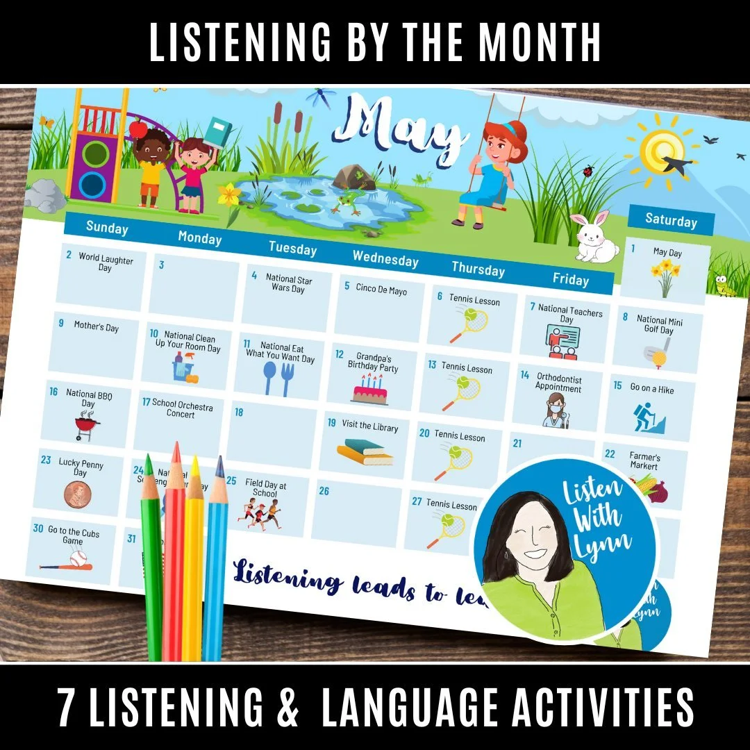 The May Listening and Language By The Month resource is all PLANNED FOR YOU and READY to download!

💚 The May Listening and Language By The Month resource is all planned for you and ready to download!
Seven activities or mini-lessons:
1. Create an e