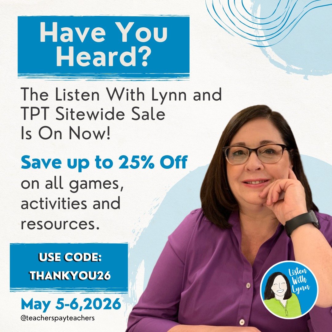 💜 All the Listen With Lynn activities, games, and lessons you need are on sale today!

💜  Use promo code THANKYOU26 at checkout to save up to 25%.

★ ★ Shop: https://bit.ly/ListenWithLynn
.
.
#ListenWithLynn #DeafEd #deafeducation #listeningandspok