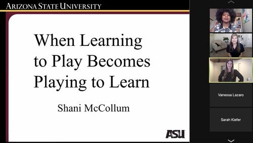   Shani McCollum successfully defended her thesis, “When Learning to Play Becomes Playing to Learn”, and presented research posters at AZPURC and Barrett’s Celebrating Honors Symposium  