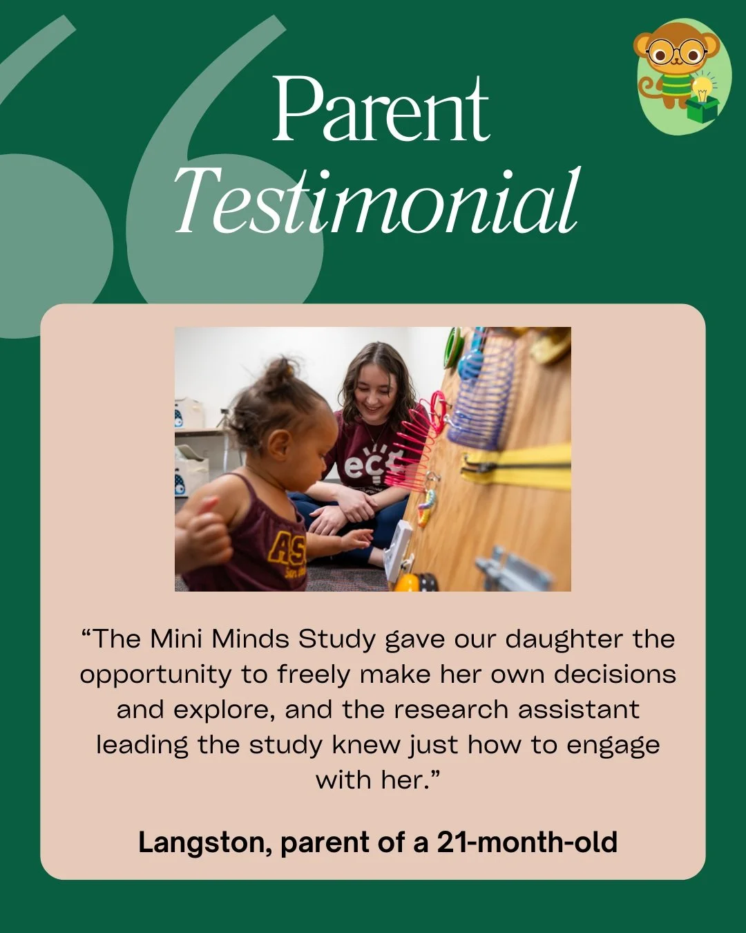 We love hearing from our EML families! Read this wonderful note from a recent Mini Minds visit. Thank you to all our EML families for being such a vital part of our research community. ⭐️

Are you interested in participating in research with your chi