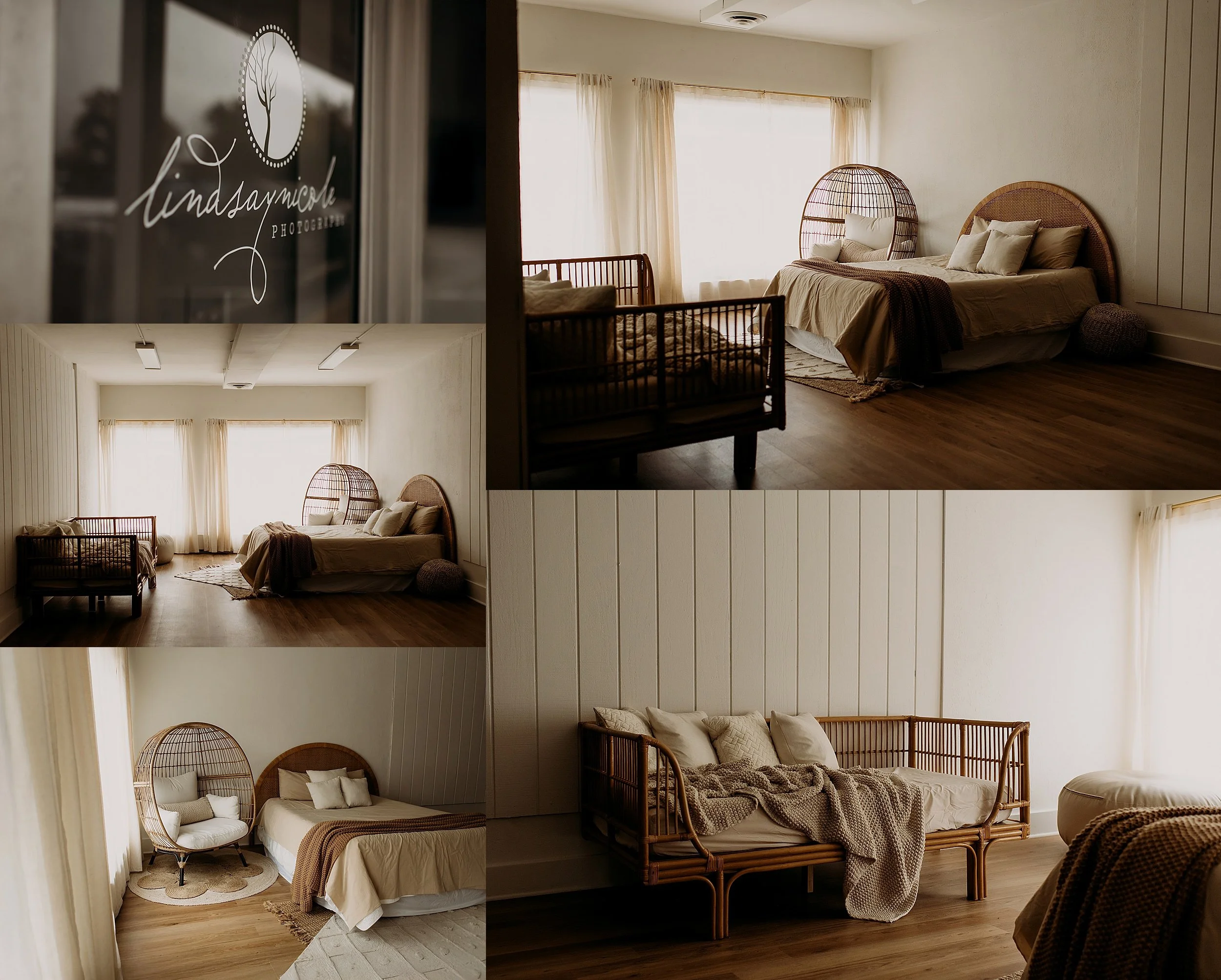 Natural light newborn photography studio designed for new parents.
