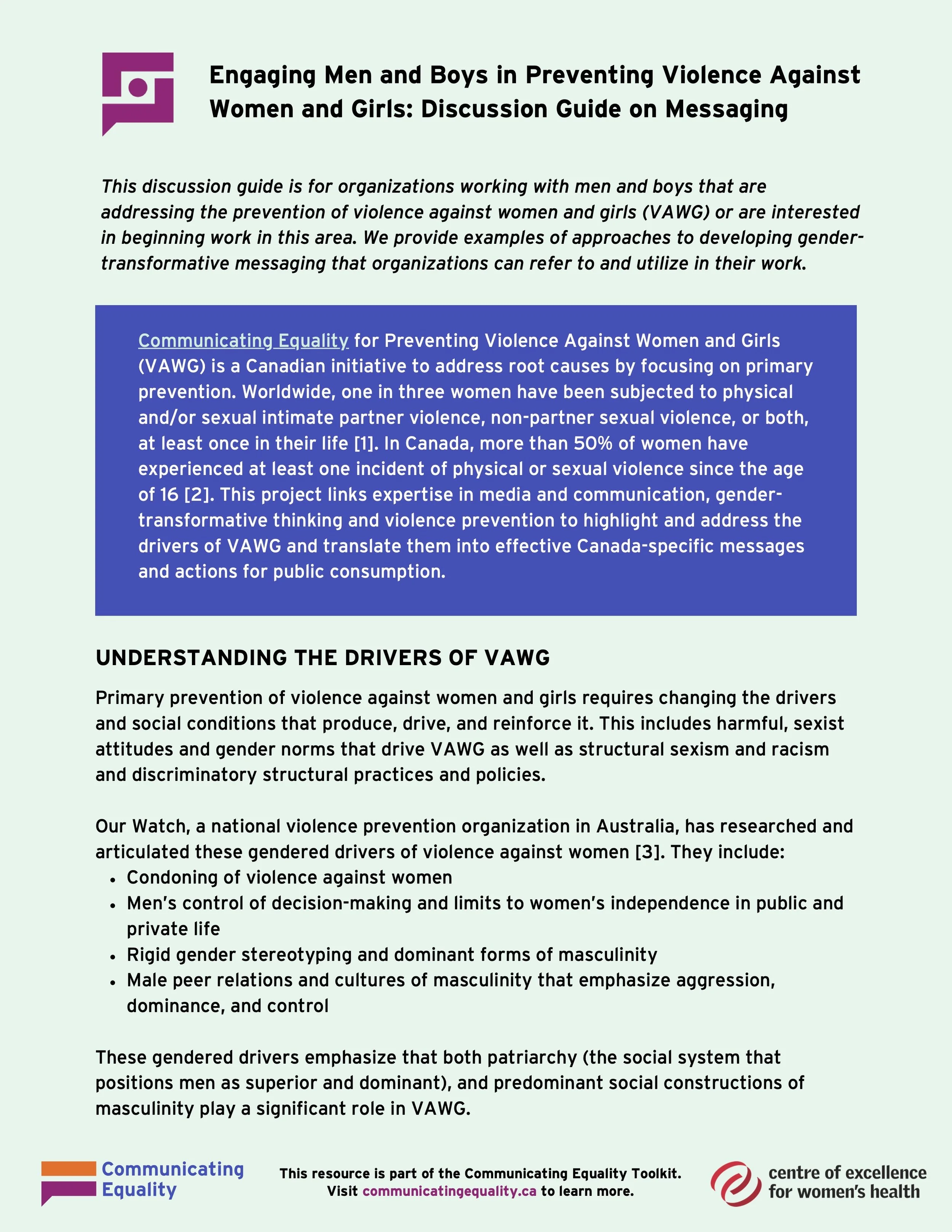 Engaging Men and Boys in Preventing Violence Against Women and Girls: Discussion Guide on Messaging