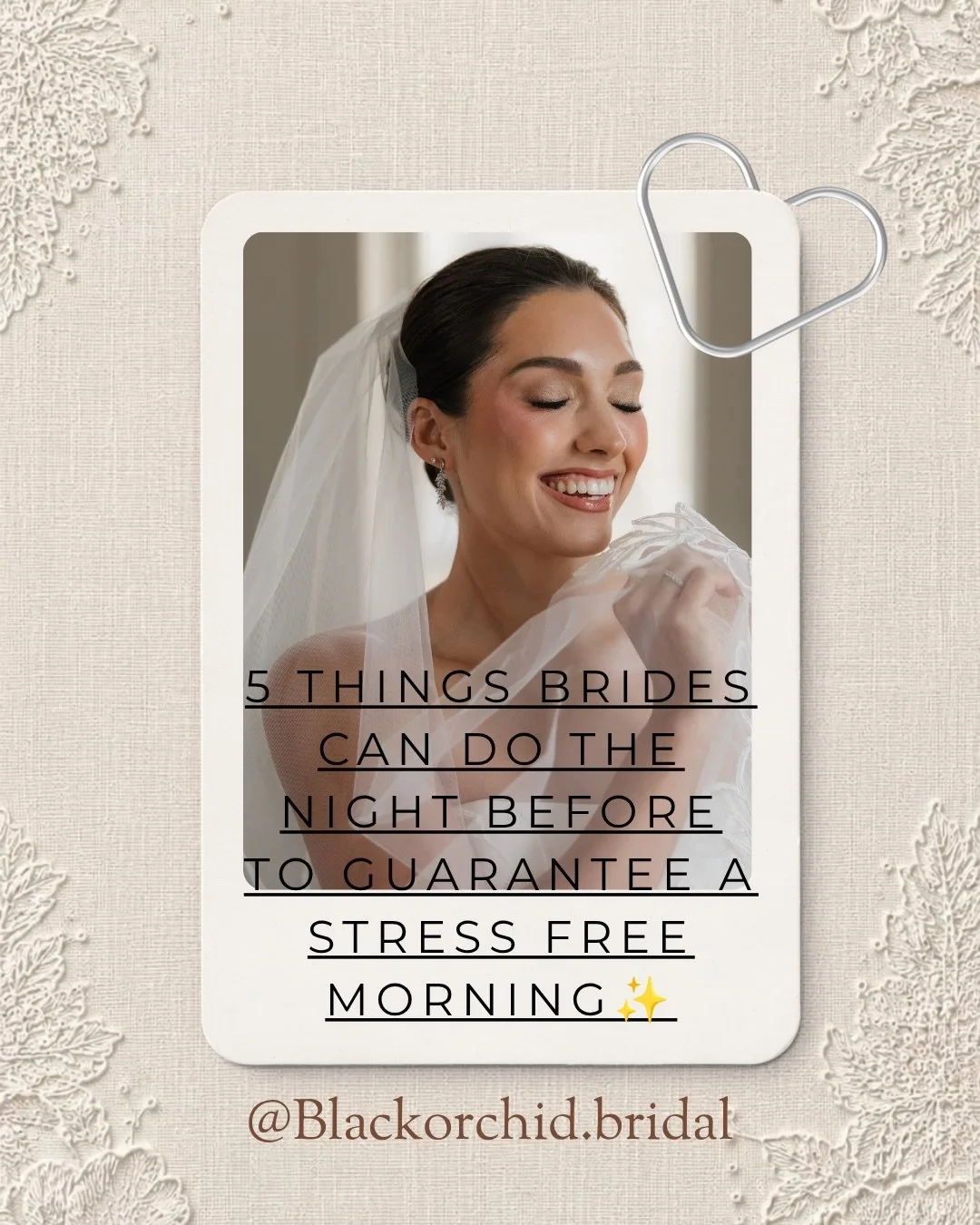 5 Things to do the night before your wedding🤍

Brides, all of the planning might feel done, but these are the little things that make your morning run smoothly!