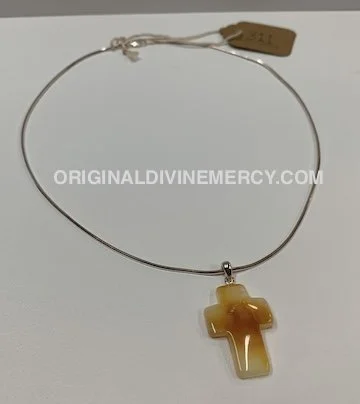 Red Lithuanian Amber Cross Necklace C311 — Original Divine Mercy