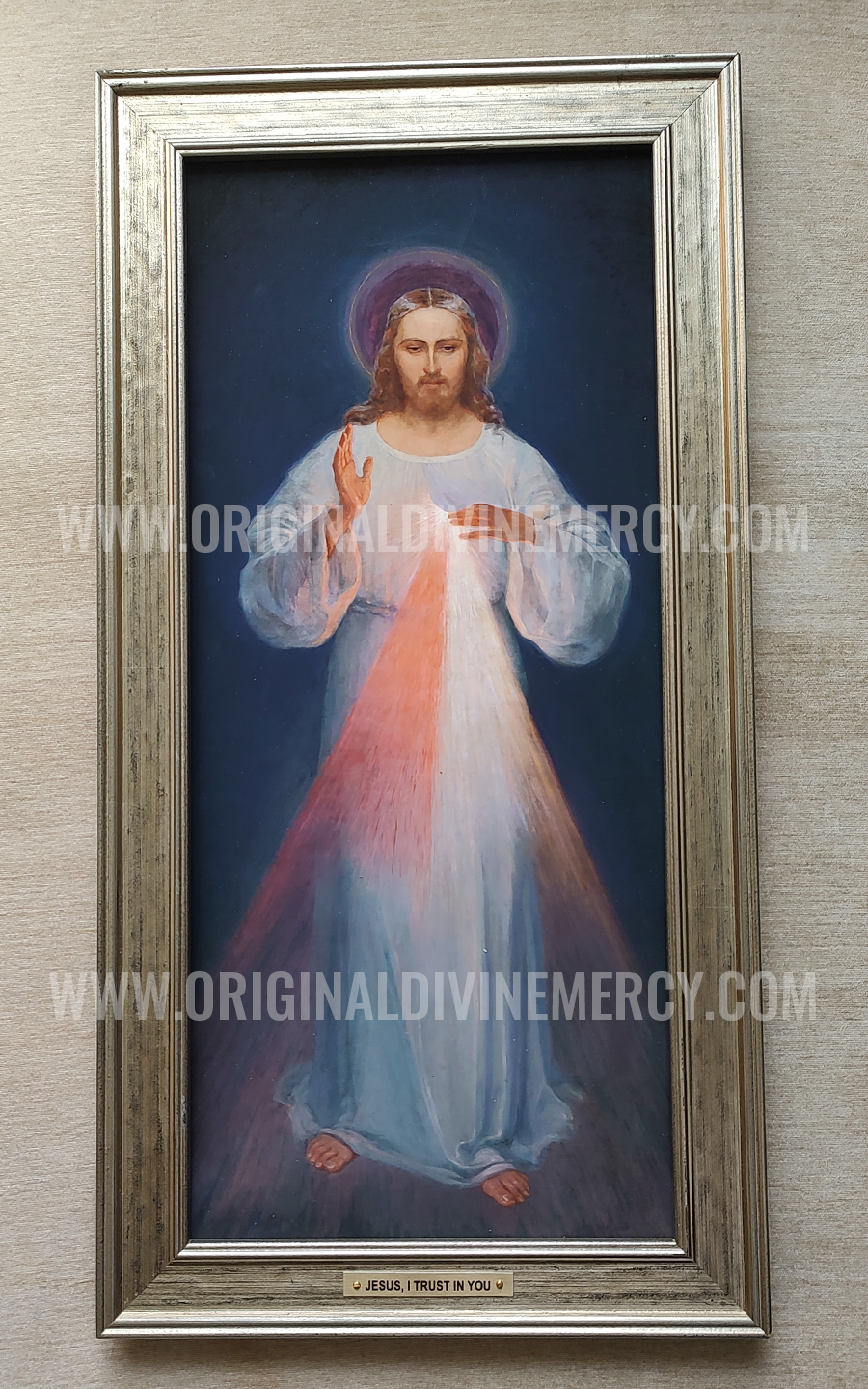 8" X 18" Divine Mercy Replica in Silver Distressed