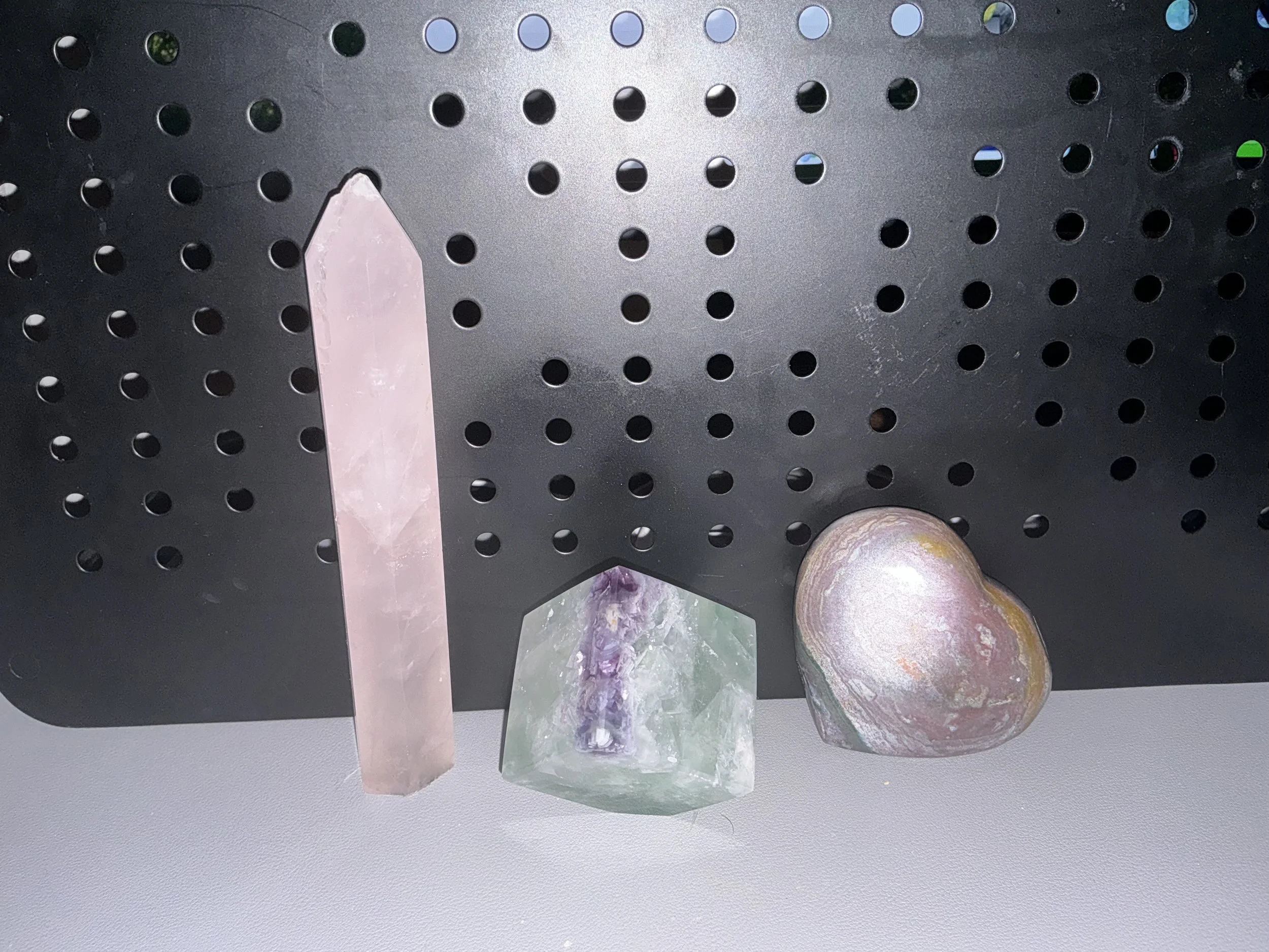 Clarity, Strength, Balance - Flourite Tower, Polychrome Jasper Heart & Flourite Cube