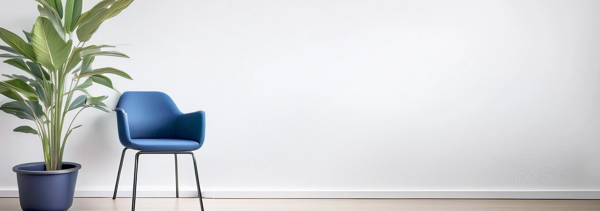 Blue chair in a clean office space with text about insurance coverage.
