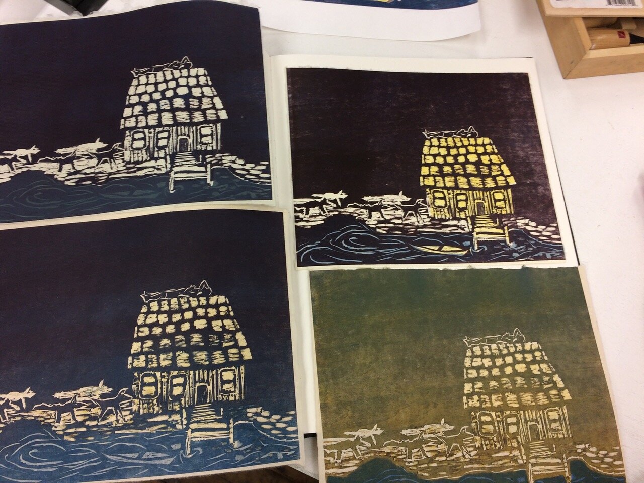  A series of Woodcut prints by Emily. 