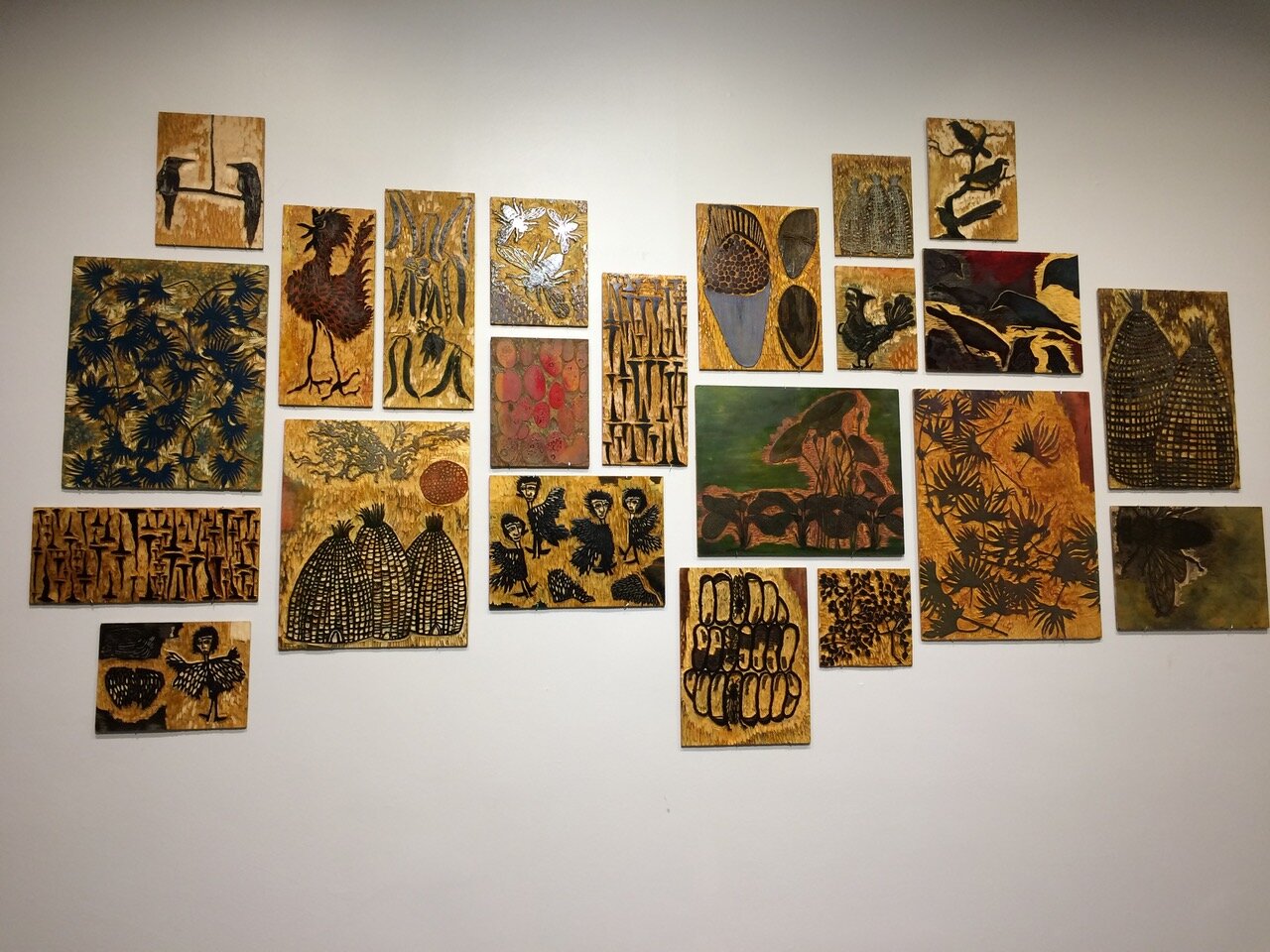 Wall of 22 carved woodblocks