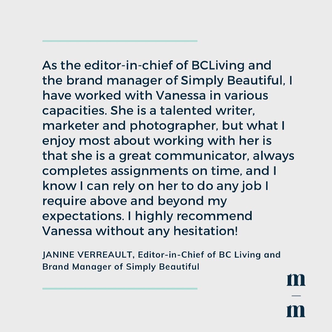 I&rsquo;ve known Janine from @BCLiving since 2017 and am so grateful for all the times we&rsquo;ve crossed paths and the fun and creative opportunities she&rsquo;s sent my way! 💕
.
.
.
.
.
.
#testimonal #customerreview #socialmediafreelancer #social