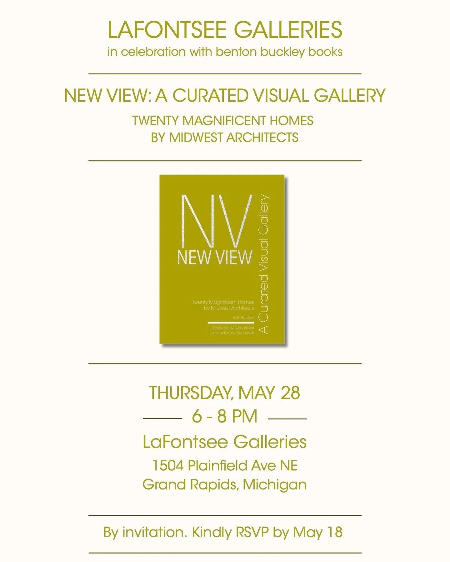 A new chapter in the story of home begins.

Join benton buckley books and LaFontsee Galleries @lafontseegalleries for the unveiling of New View: A Curated Visual Gallery &mdash; Twenty Magnificent Homes by Midwest Architects &mdash; a striking exhibi