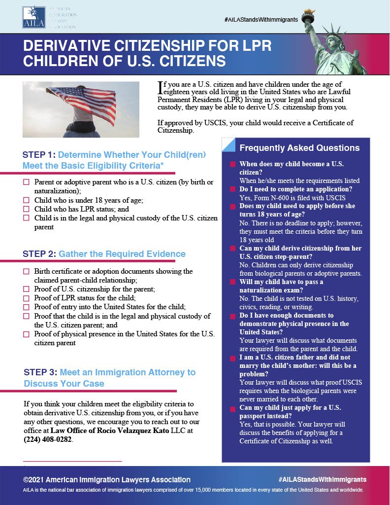 Derivative Citizenship for LPR Children of U.S. Citizens