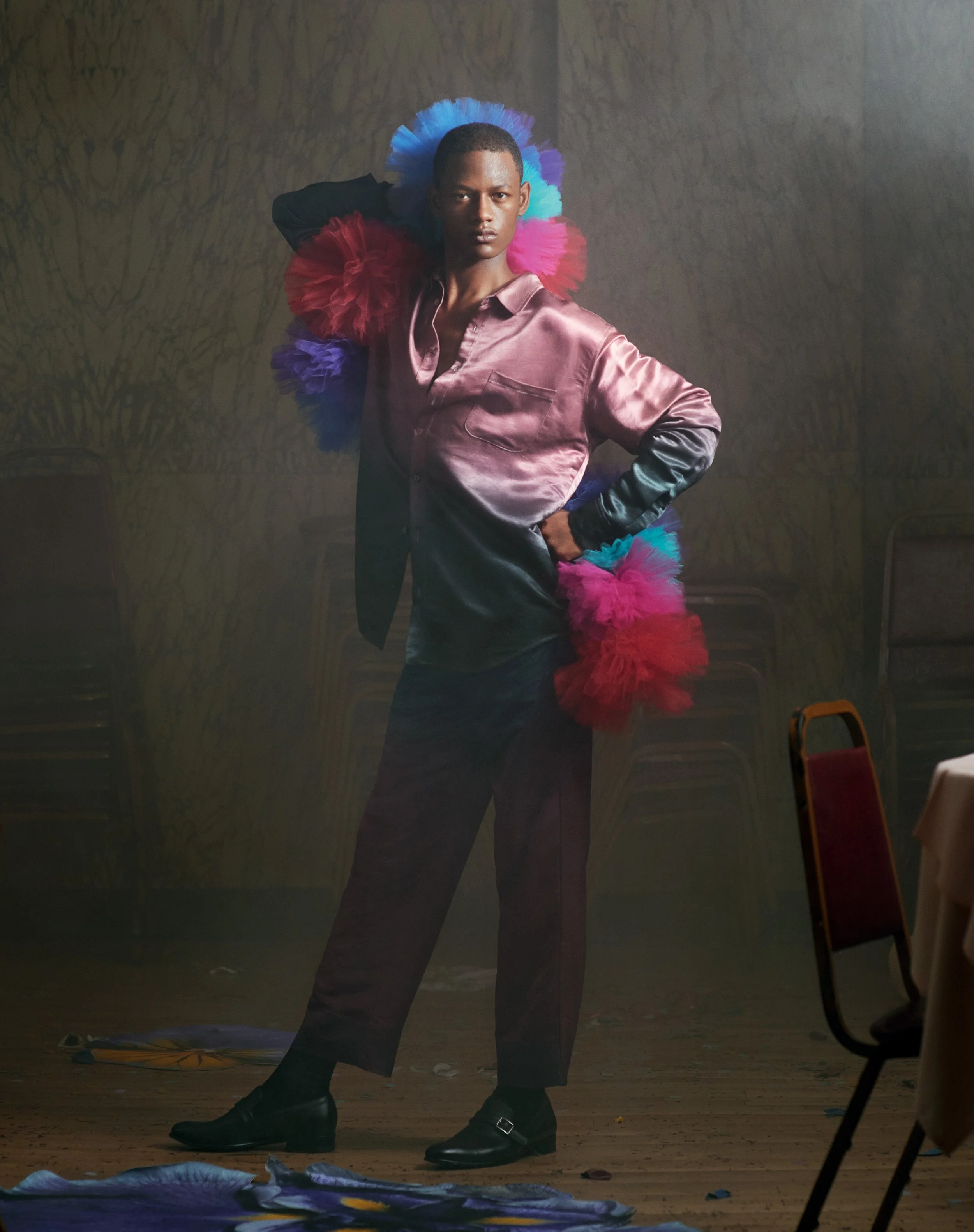 SIES MARJAN-silk satin shirt and trousers; HARRIS-leather slip-on shoes.jpg