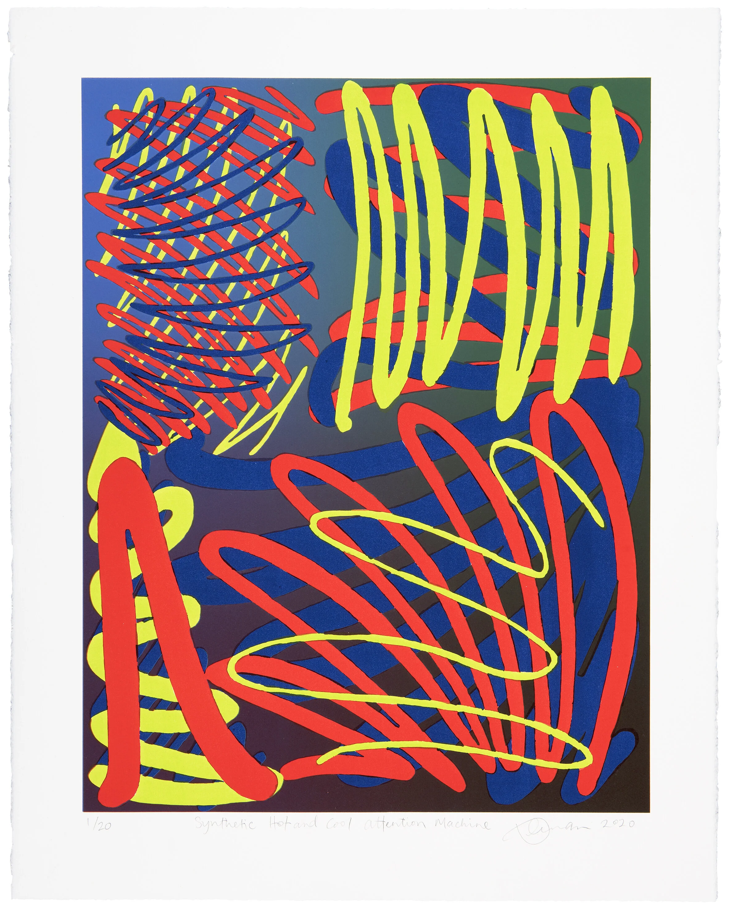 Tony Curran, Synthetic hot and cool attention machine, 2020 Lithograph, 58.5 x 45.3 cm, ed 1/20 Printed at VCA Editions, Victorian College of the Arts, Melbourne, 2020 Image courtesy of the artist