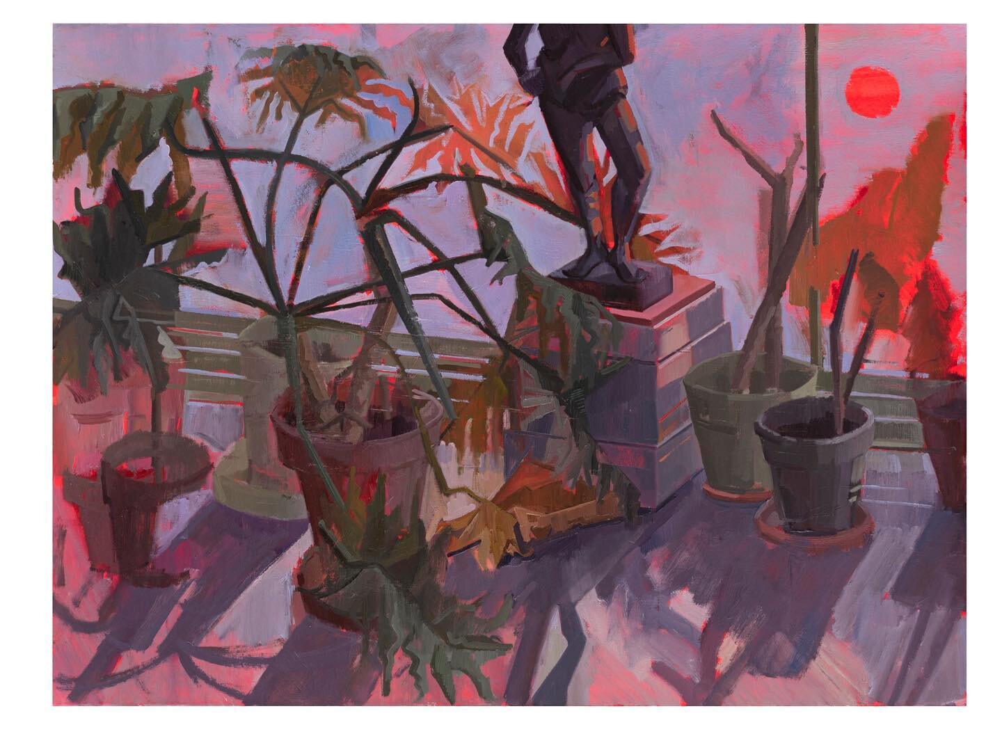 &ldquo;That Haunting Pink&rdquo;
22&rdquo; x 30&rdquo; Oil and acrylic on paper
 
Painted from the 10th floor of the PAFA building as wildfire smoke blew in from the west coast. Experimenting with fluorescent colored grounds as a starting point, whic