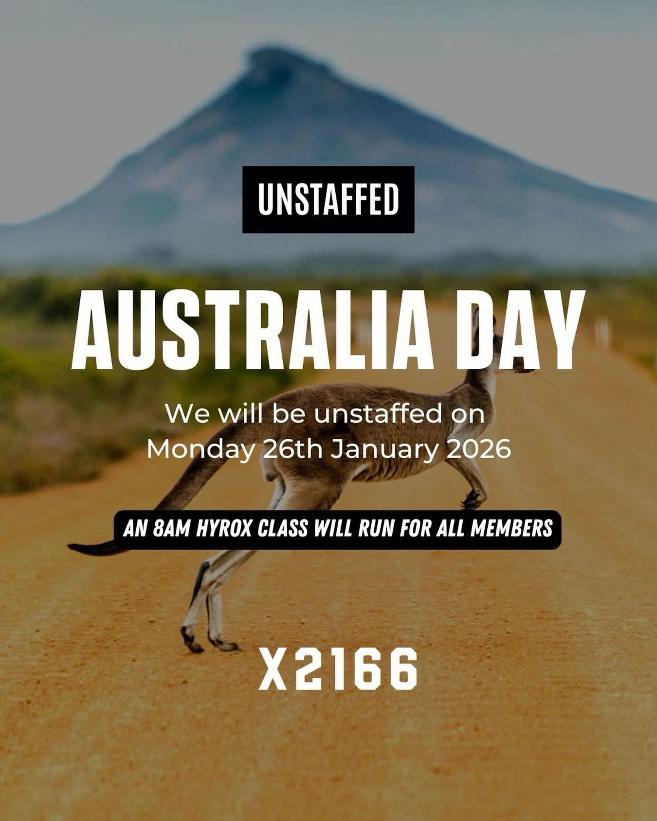 We will be UNSTAFFED next Monday 26th January for the Australia Day Public Holiday 🇦🇺 

This means there will be NO STAFF available at reception. We will be running at class at 8AM for all members with a FOB key to access 🔥 Just make sure you book