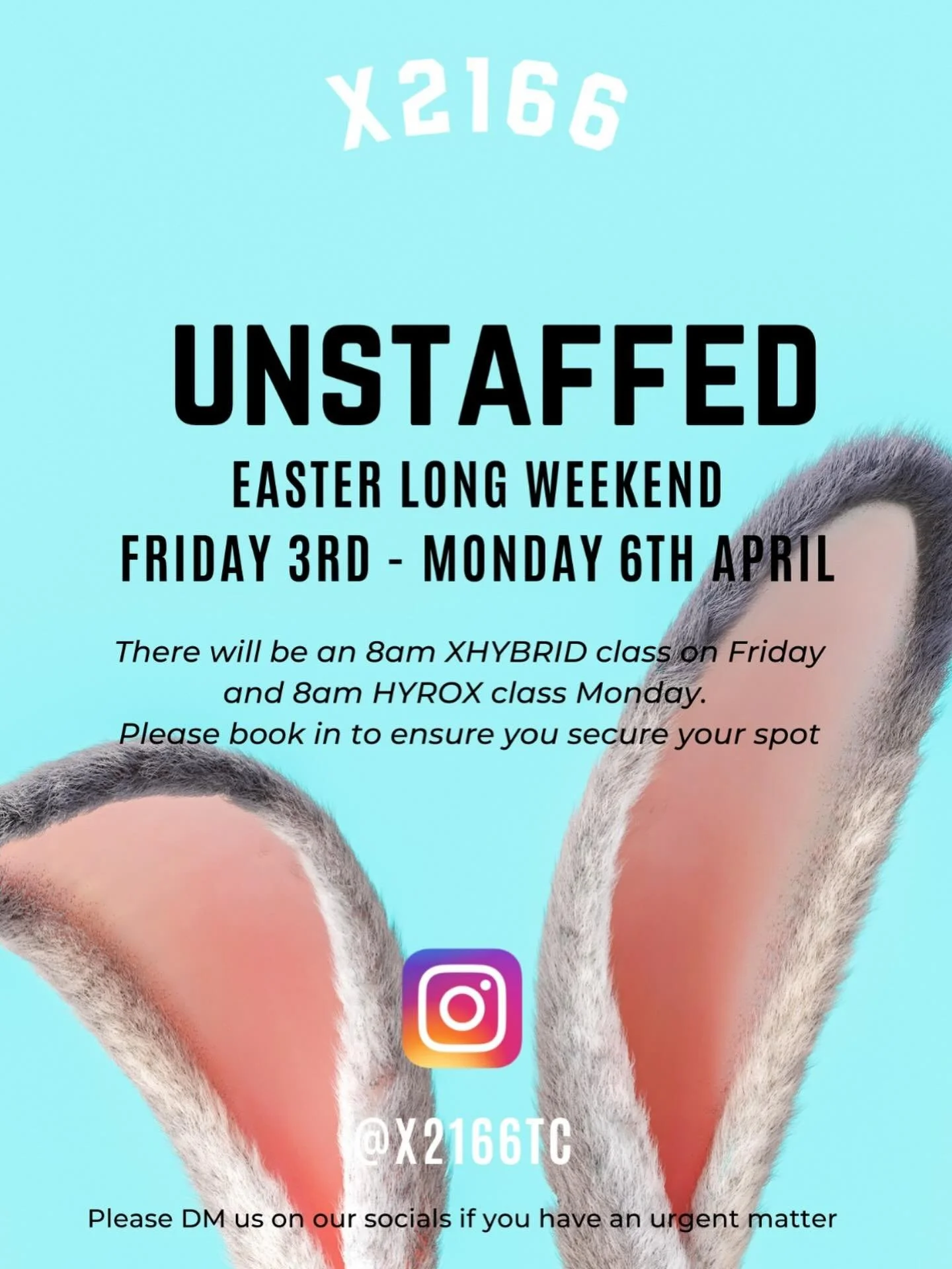 We will be UNSTAFFED this long weekend for the Easter Break 🐣. Please come see reception on Thursday if you have any membership enquires.

Members with a FOB key will still be able to access the facility 24/7 👏