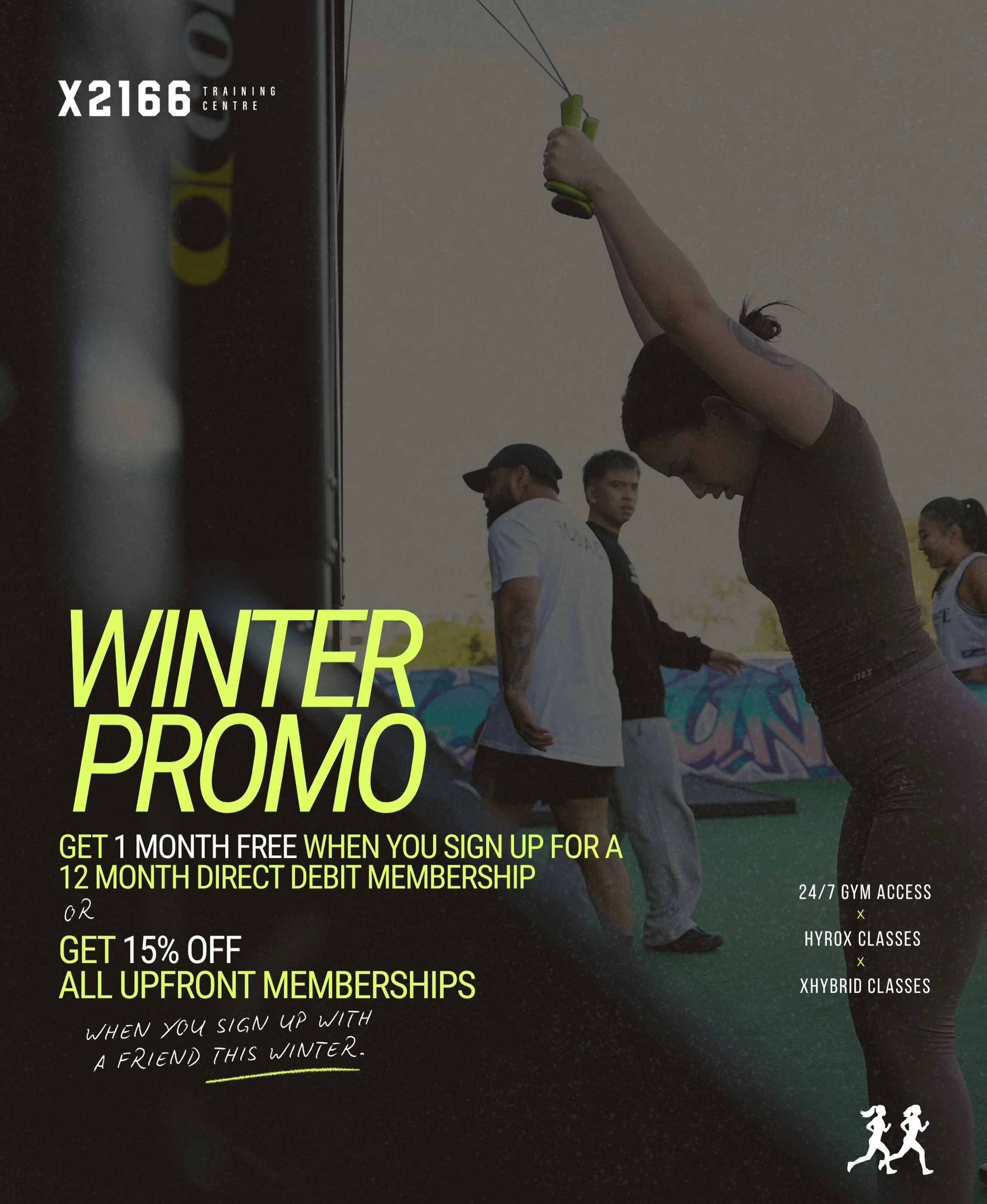 ❄️ WINTER PROMO IS HERE ❄️

Get ✨1 MONTH FREE✨ when you sign up for a 12 month direct debit membership

OR

Get ✨15% OFF✨ all upfront memberships when you sign up with a friend this winter 👯

Whether you&rsquo;re looking to build strength, boost you