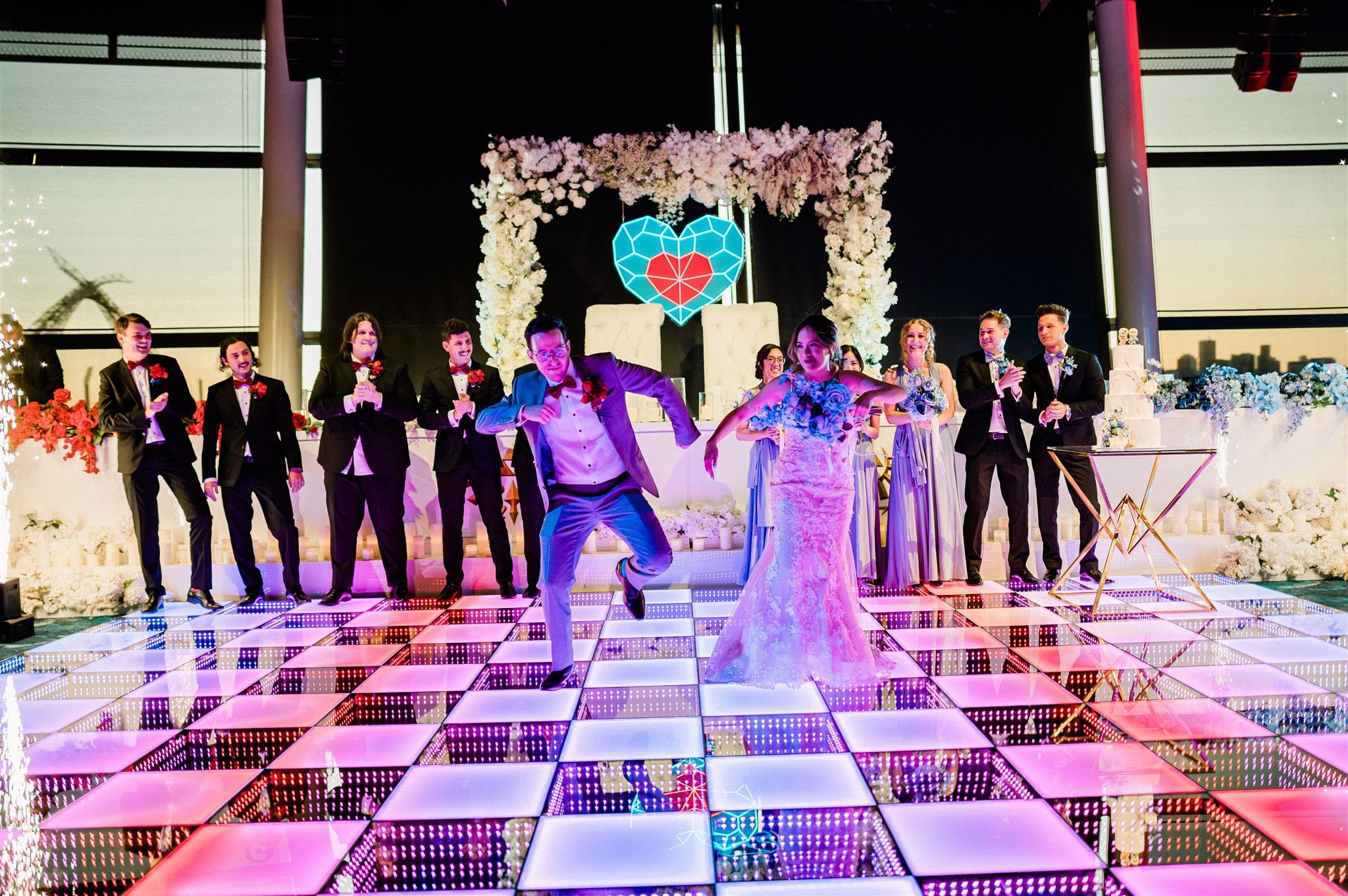 Bridal Party dancing on a LED Dance Floor at Optus Stadium