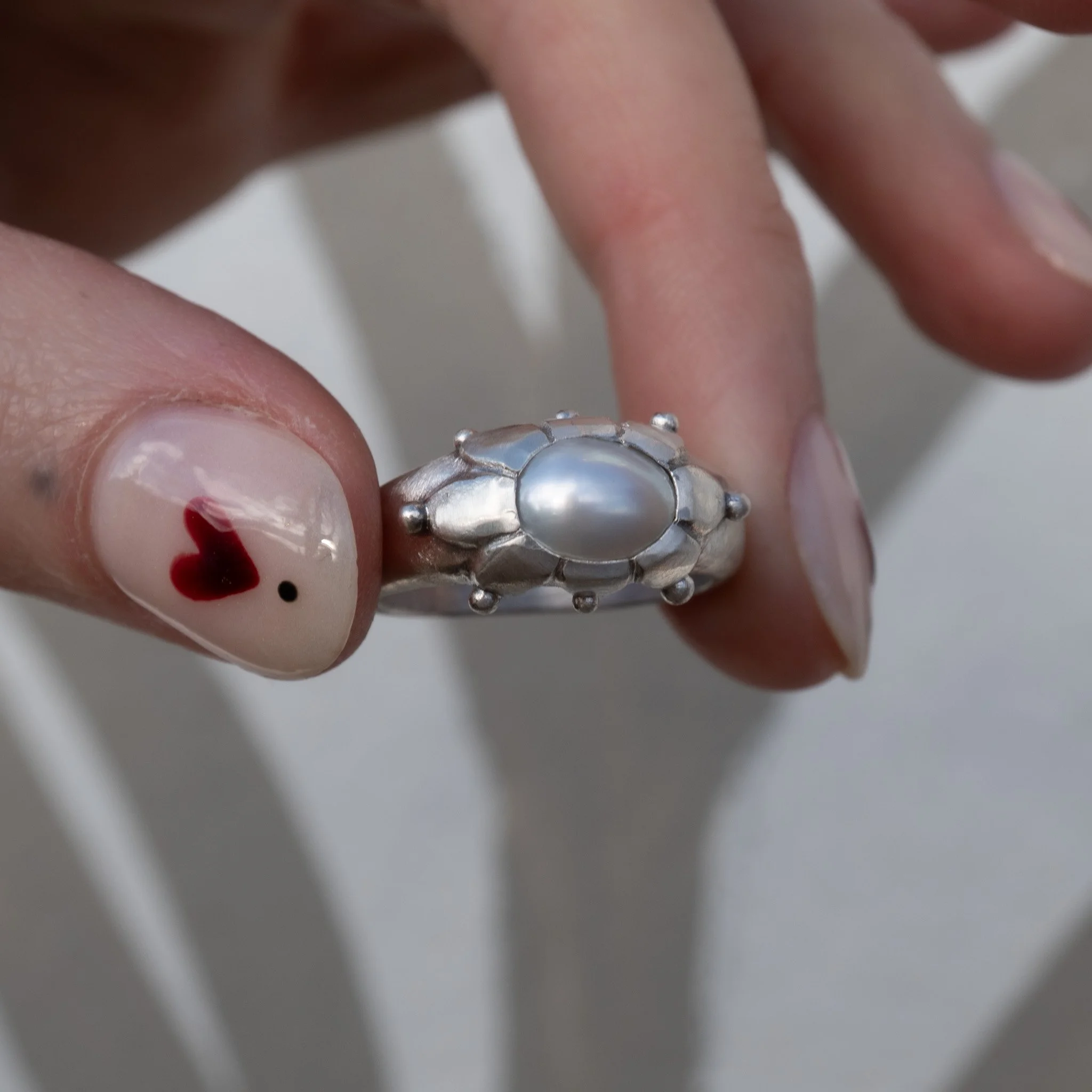 Sterling & Pearl Flower Ring