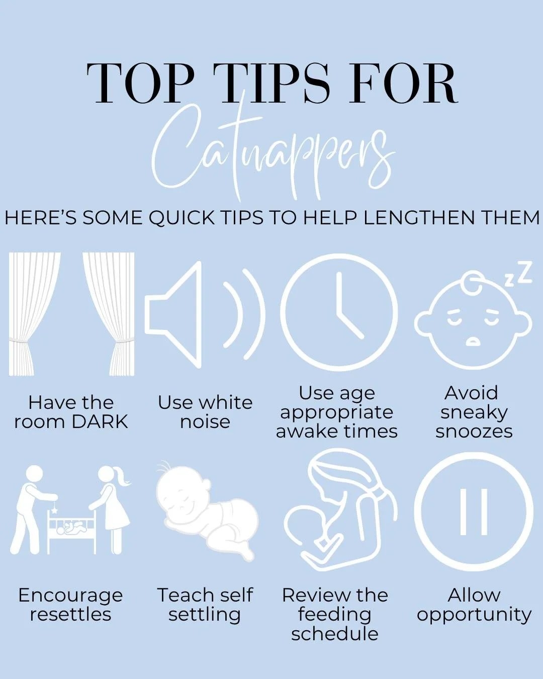 Feel like you are trying everything but short naps are a constant challenge?

Here&rsquo;s some quick tips to help lengthen them 👇

🤍 Have the room DARK. You shouldn&rsquo;t be able to see around the room.

🤍 Use white noise to filter out distract